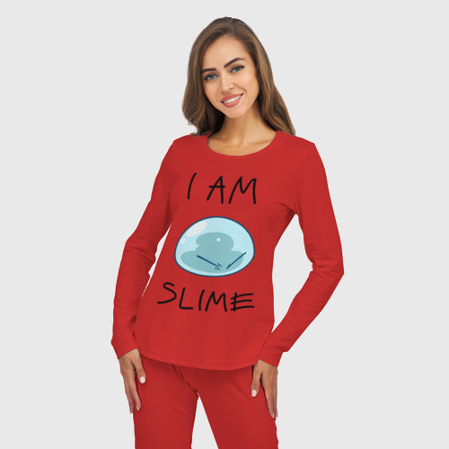 Женская пижама с лонгсливом хлопок I am slime, цвет красный - фото 5