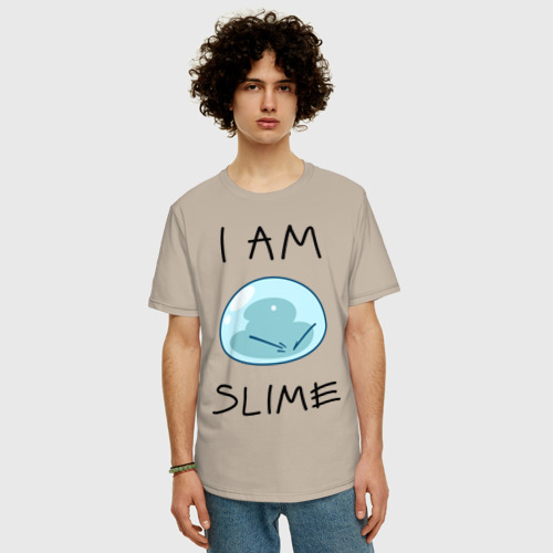 Мужская футболка хлопок Oversize I am slime, цвет миндальный - фото 3