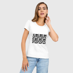 Женская футболка хлопок Slim Лилии черно-белые  - фото 2