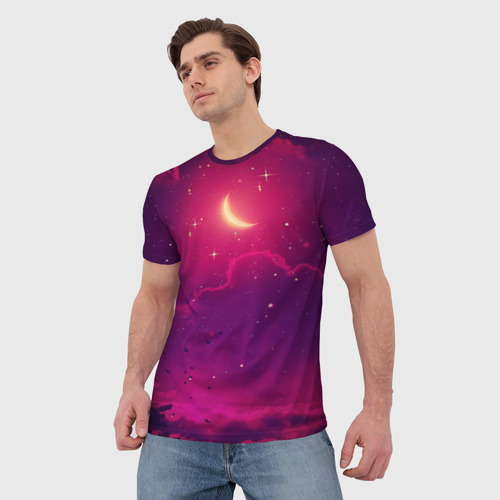 Мужская футболка 3D с принтом Сказочная ночь 2 красный, фото на моделе #1