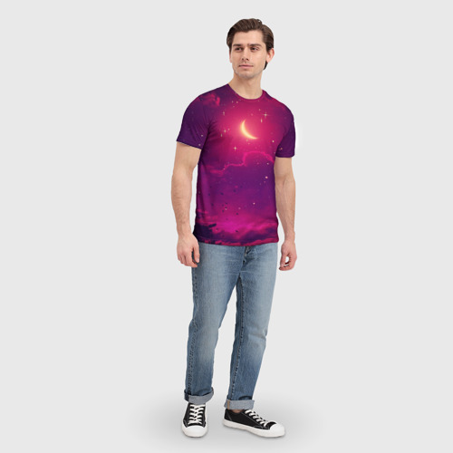 Мужская футболка 3D с принтом Сказочная ночь 2 красный, вид сбоку #3