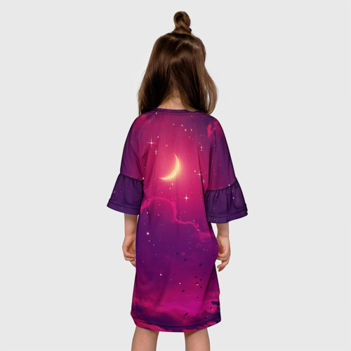 Детское платье 3D с принтом СКАЗОЧНАЯ НОЧЬ 2 КРАСНЫЙ, вид сзади #2