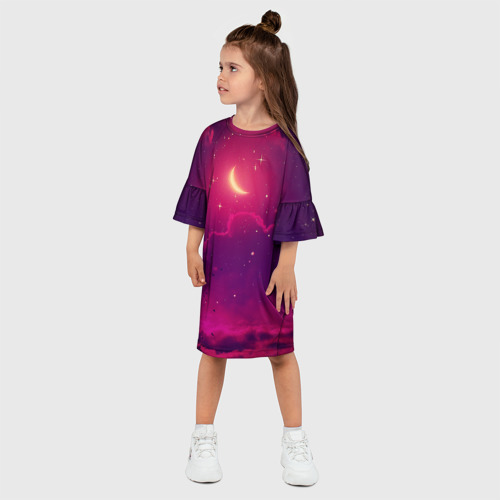 Детское платье 3D с принтом СКАЗОЧНАЯ НОЧЬ 2 КРАСНЫЙ, фото на моделе #1
