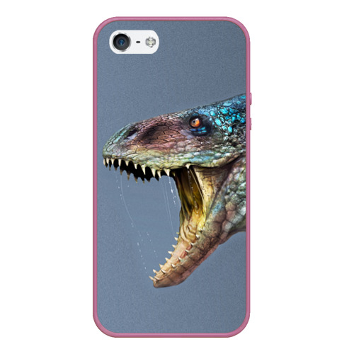 Чехол для iPhone 5/5S матовый Хищный динозавр Dino, цвет розовый