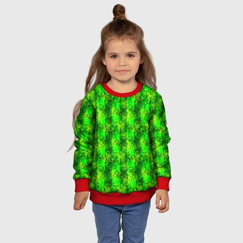 Детский свитшот 3D с принтом Ярко зеленый полосатый узор с бабочками, фото #4