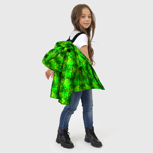 Зимняя куртка для девочек 3D с принтом Ярко зеленый полосатый узор с бабочками, фото #4