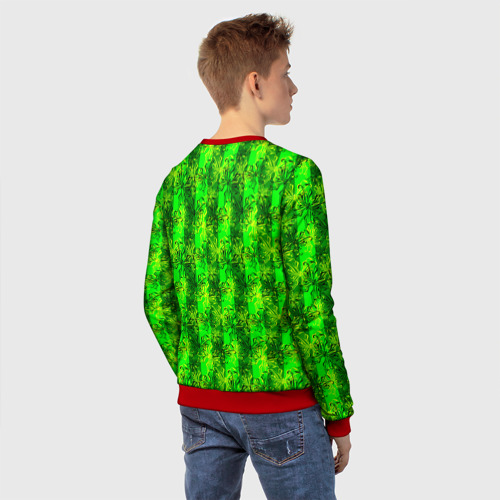 Детский свитшот 3D с принтом Ярко зеленый полосатый узор с бабочками, вид сзади #2