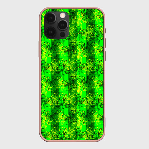 Чехол для iPhone 12 Pro Max с принтом Ярко зеленый полосатый узор с бабочками, вид спереди #2