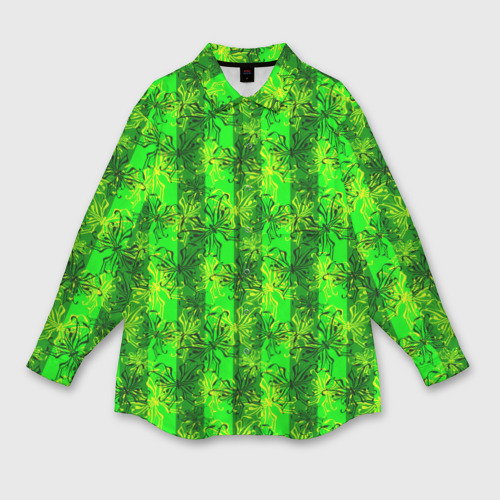 Мужская рубашка oversize 3D с принтом Ярко зеленый полосатый узор с бабочками, вид спереди #2