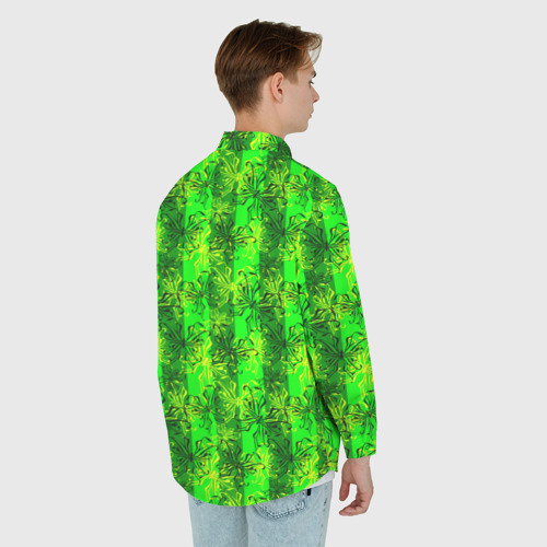 Мужская рубашка oversize 3D с принтом Ярко зеленый полосатый узор с бабочками, вид сзади #2