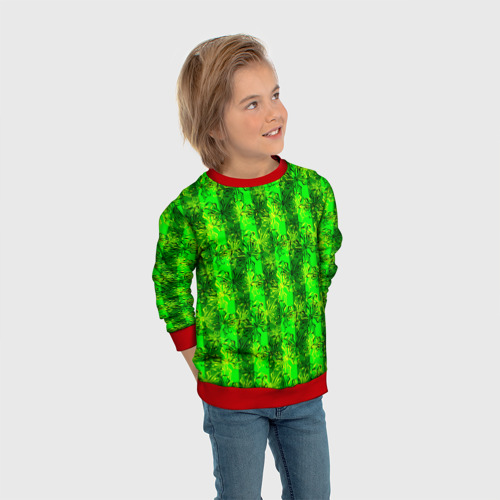 Детский свитшот 3D с принтом Ярко зеленый полосатый узор с бабочками, вид сбоку #3