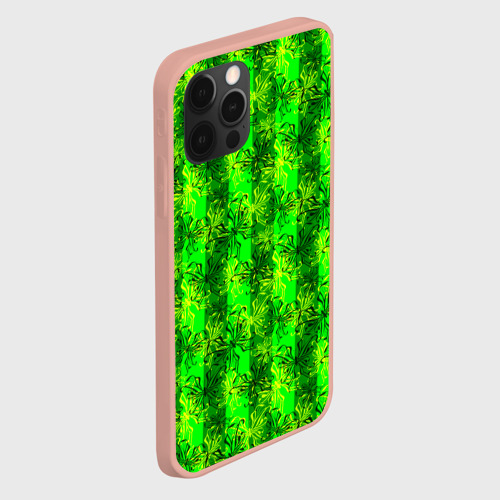 Чехол для iPhone 12 Pro Max с принтом Ярко зеленый полосатый узор с бабочками, вид сбоку #3
