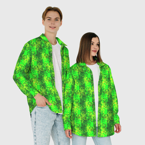 Мужская рубашка oversize 3D с принтом Ярко зеленый полосатый узор с бабочками, фото #4
