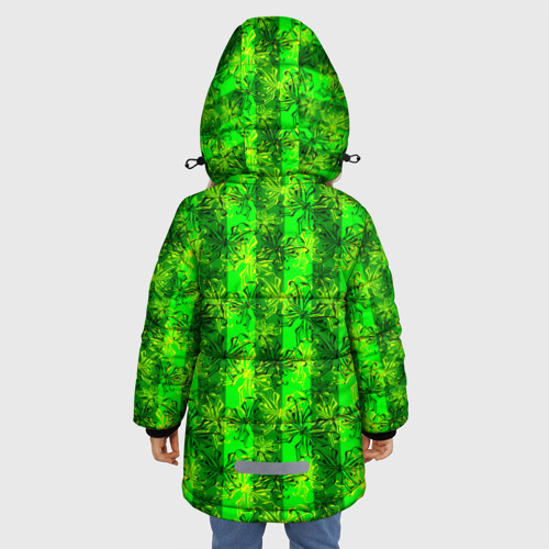 Зимняя куртка для девочек 3D с принтом Ярко зеленый полосатый узор с бабочками, вид сзади #2