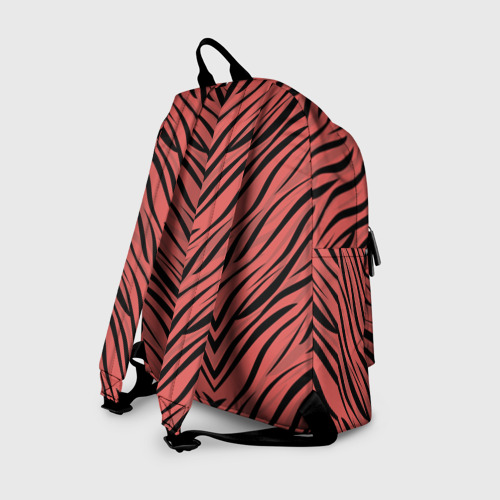 Рюкзак 3D с принтом Полосатый тигровый узор черные полосы на коралловом фоне, вид сзади #1