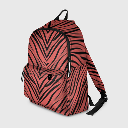 Рюкзак 3D с принтом Полосатый тигровый узор черные полосы на коралловом фоне, вид спереди #2