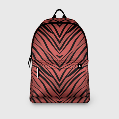 Рюкзак 3D с принтом Полосатый тигровый узор черные полосы на коралловом фоне, вид сбоку #3
