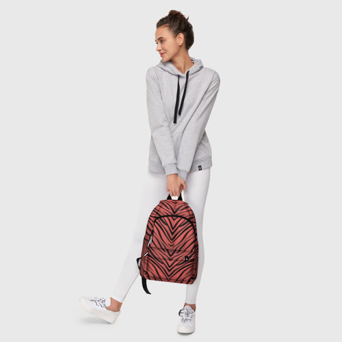 Рюкзак 3D с принтом Полосатый тигровый узор черные полосы на коралловом фоне, фото #6