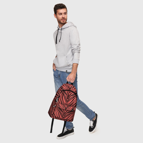 Рюкзак 3D с принтом Полосатый тигровый узор черные полосы на коралловом фоне, фото #5