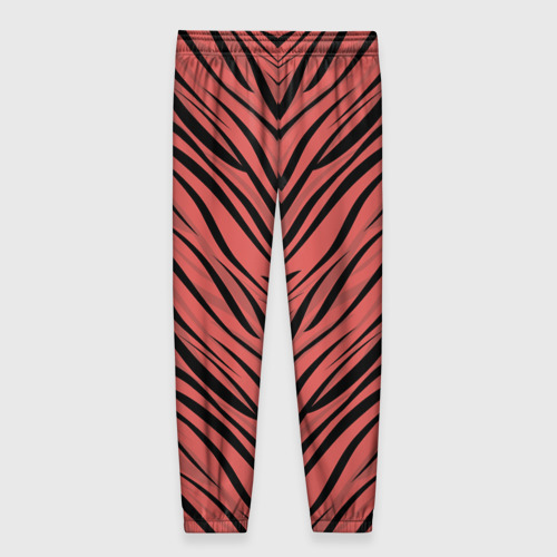 Женские брюки 3D с принтом Полосатый тигровый узор черные полосы на коралловом фоне, вид сзади #1