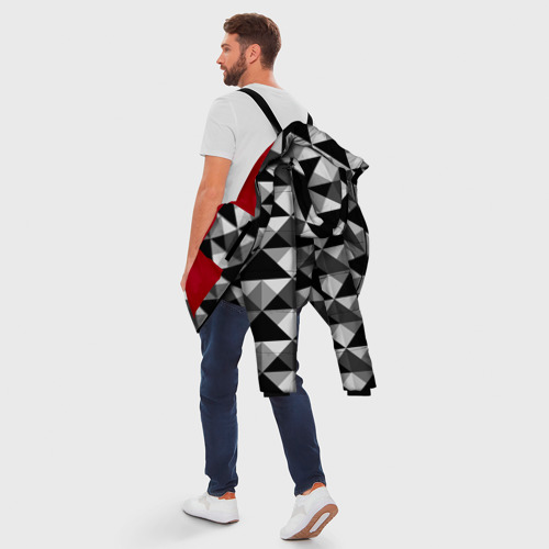 Мужская зимняя куртка 3D с принтом Современный геометрический черно белый узор, вид сзади #2