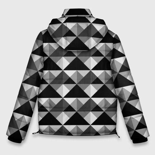 Мужская зимняя куртка 3D с принтом Современный геометрический черно белый узор, вид сзади #1