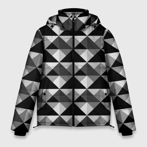 Мужская зимняя куртка 3D с принтом Современный геометрический черно белый узор, вид спереди #2
