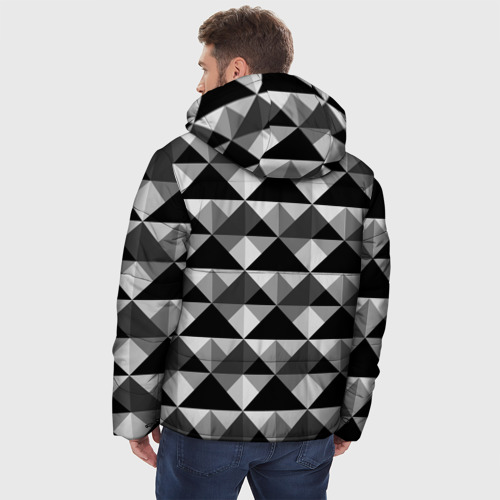 Мужская зимняя куртка 3D с принтом Современный геометрический черно белый узор, вид сзади #2
