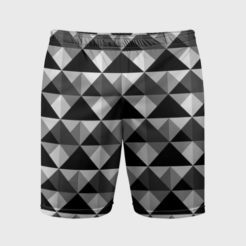 Мужские шорты спортивные с принтом Современный геометрический черно белый узор, вид спереди #2