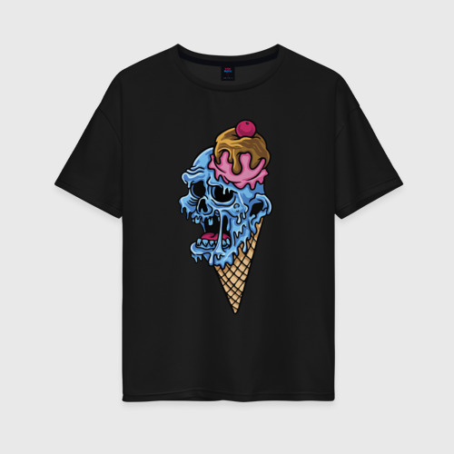 Женская футболка хлопок Oversize Horror ice cream, цвет черный