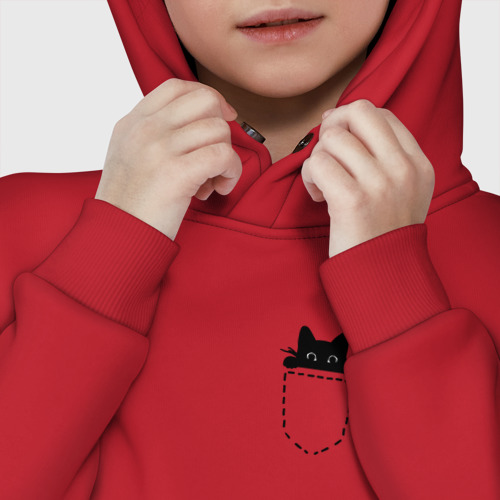 Детское худи Oversize хлопок Кот в кармане, цвет красный - фото 7