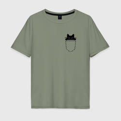 Мужская футболка хлопок Oversize Кот в кармане