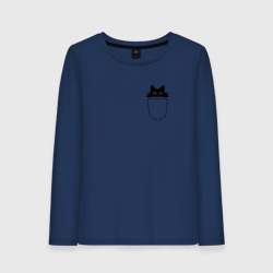 Женский лонгслив хлопок Кот в кармане