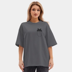 Женская футболка Oversize хлопок premium Кот в кармане - фото 2
