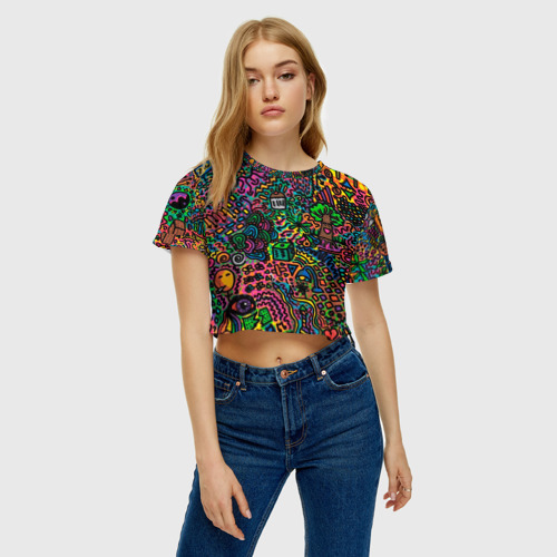 Женская футболка Crop-top 3D Кислотные узоры психоделика, цвет 3D печать - фото 3