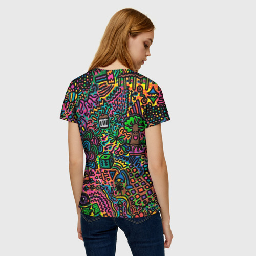 Женская футболка 3D Кислотные узоры психоделика, цвет 3D печать - фото 4