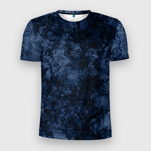 Мужская футболка 3D Slim с принтом Темно-синяя текстура камня, вид спереди #2