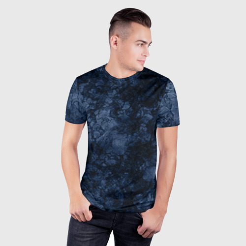 Мужская футболка 3D Slim с принтом Темно-синяя текстура камня, фото на моделе #1