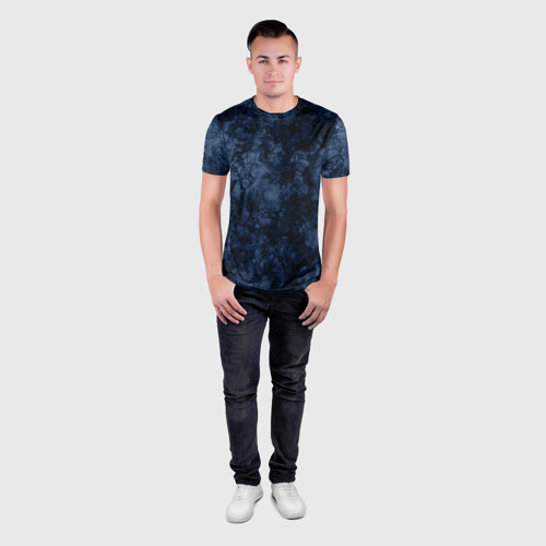 Мужская футболка 3D Slim с принтом Темно-синяя текстура камня, вид сбоку #3
