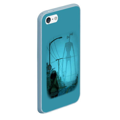 Чехол для iPhone 5/5S матовый Сиреноголовый и девочка, цвет голубой - фото 3