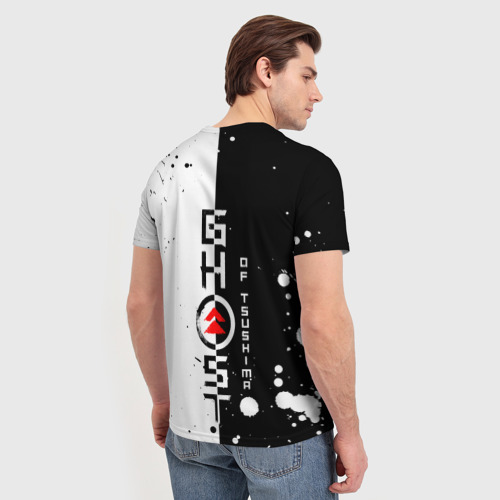 Мужская футболка 3D с принтом Самурай | ЧБ | Лого (+спина) (Z), вид сзади #2