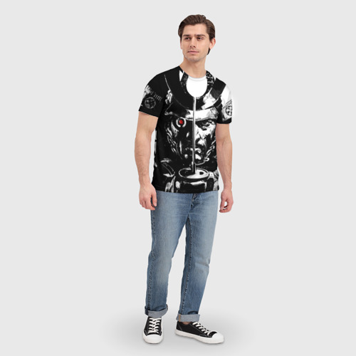 Мужская футболка 3D с принтом Самурай | ЧБ | Лого (+спина) (Z), вид сбоку #3