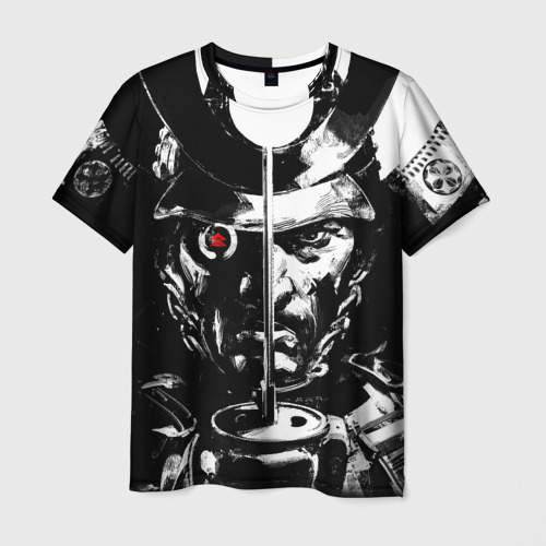 Мужская футболка 3D с принтом Самурай | ЧБ | Лого (+спина) (Z), вид спереди #2