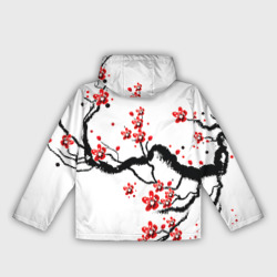 Ветровка с принтом Сакура цветёт и благаухает для женщины, вид на модели сзади №2. Цвет основы: белый