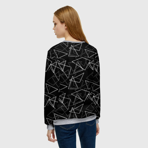 Женский свитшот 3D с принтом Черно-белый геометрический, вид сзади #2