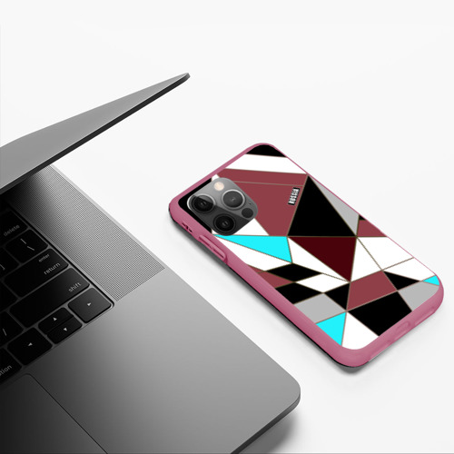 Чехол для iPhone 12 Pro с принтом Геометрический узор треугольники в коричневых и бирюзовых тонах, фото #4