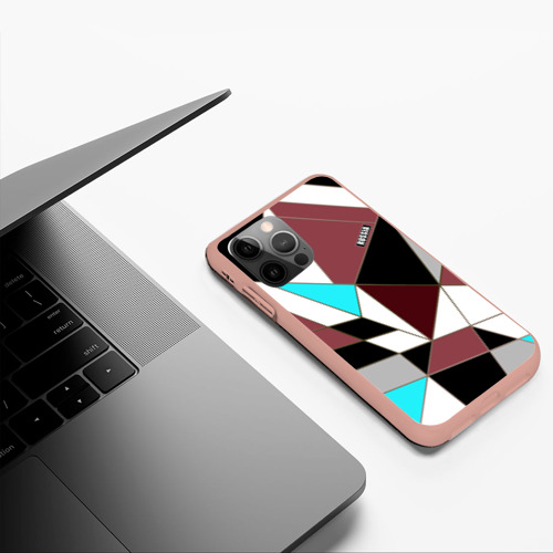Чехол для iPhone 12 Pro Max с принтом Геометрический узор треугольники в коричневых и бирюзовых тонах, фото #5
