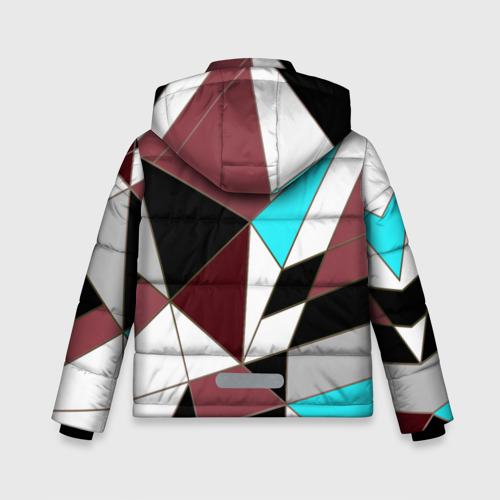 Зимняя куртка для мальчиков 3D с принтом Геометрический узор треугольники в коричневых и бирюзовых тонах, вид сзади #1