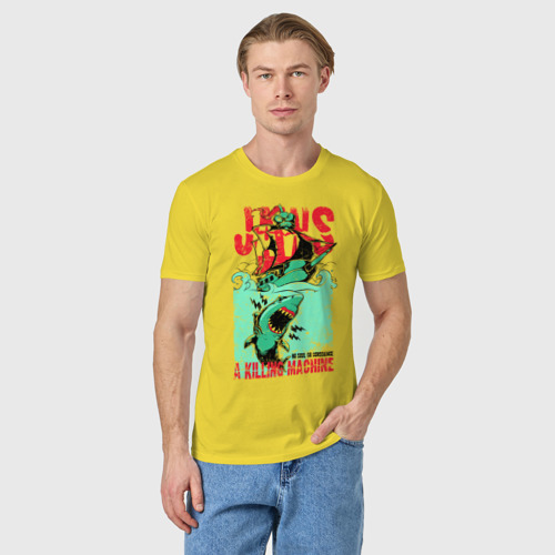 Мужская футболка хлопок с принтом Корабль и акула, фото на моделе #1