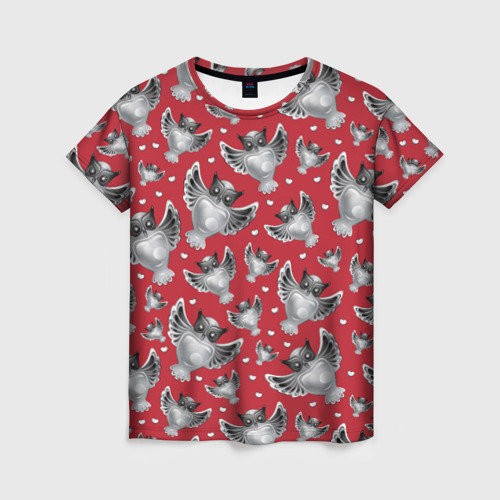 Женская футболка 3D с принтом Серебряные совы, вид спереди #2